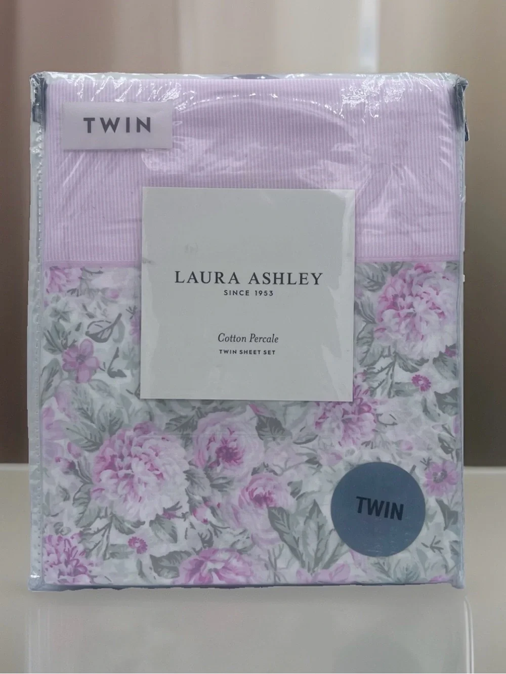 NEW Laura Ashley Twin Size AVELINE PINK FLORAL Sheet Set -  100% Cotton Percale